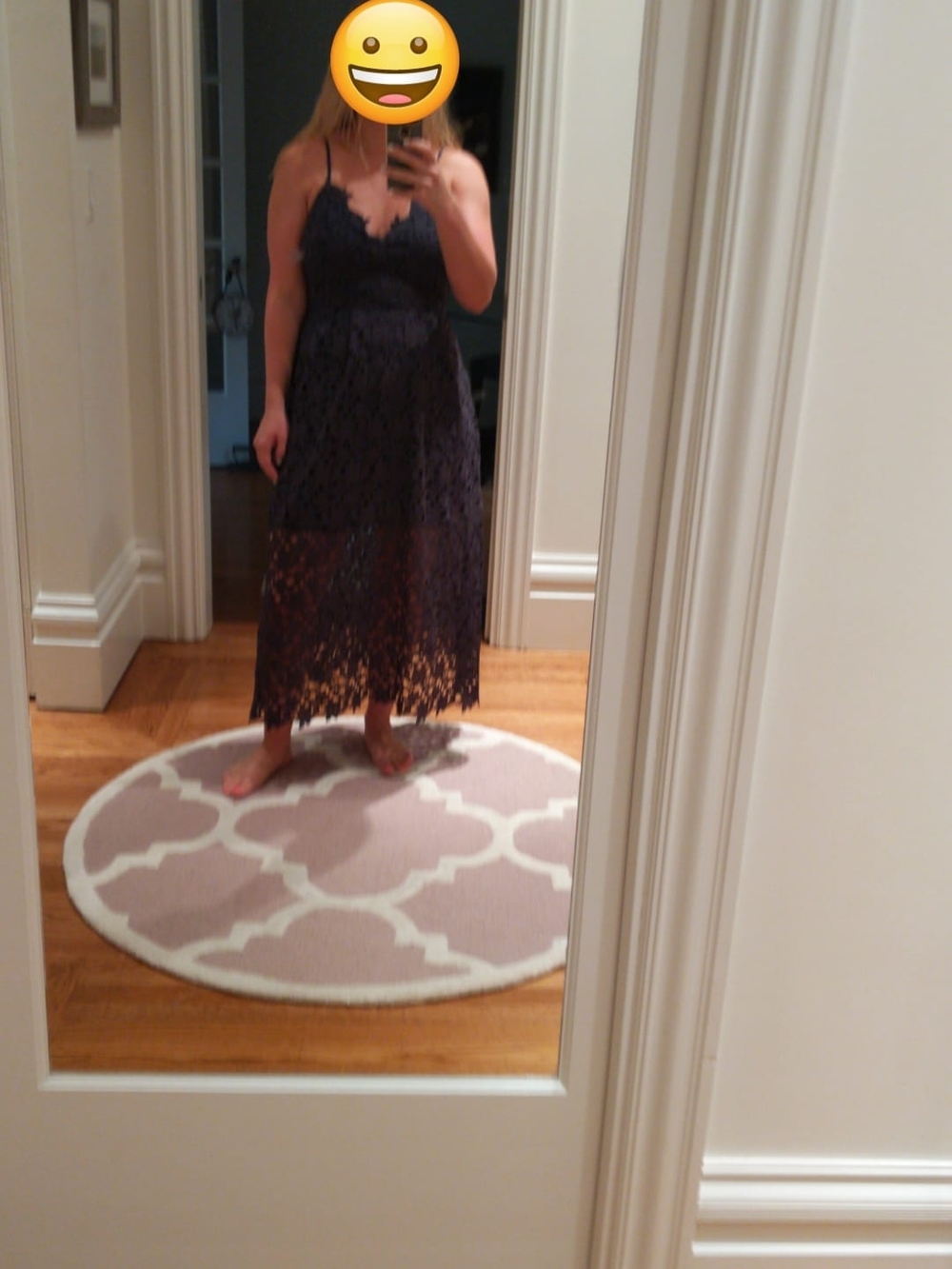 Navy Lace Midi Dress with Spaghetti Straps